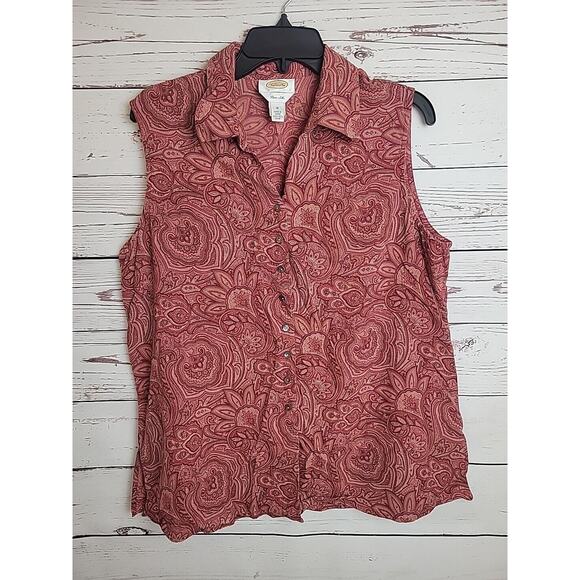 Talbots Red Paisley Print Silk Button Front Sleeveless Tank Top Women's Size 18 - Picture 1 of 9
